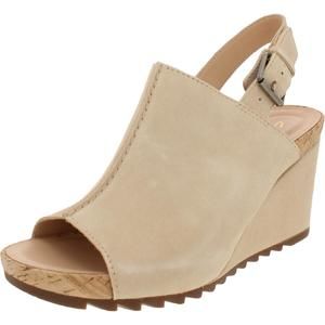 Clarks Womens Flex Stitch Taupe Suede Open Toe Heel Wedge Sandals Shoes NWT